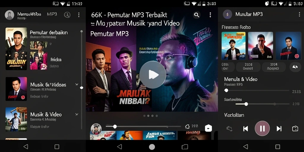Antarmuka aplikasi 66K Pemutar MP3 yang menarik dan mudah digunakan.