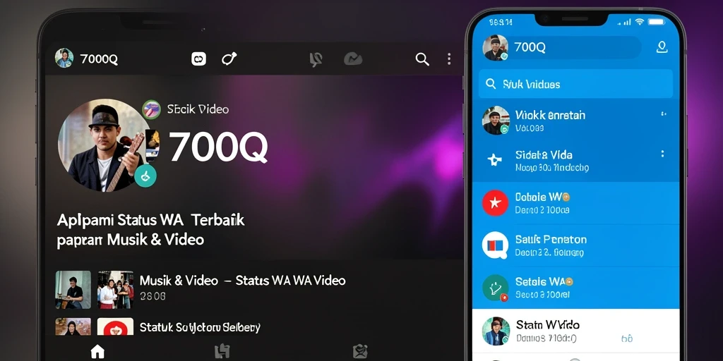 Tampilan antarmuka aplikasi 700Q untuk Status WA Video yang menarik.