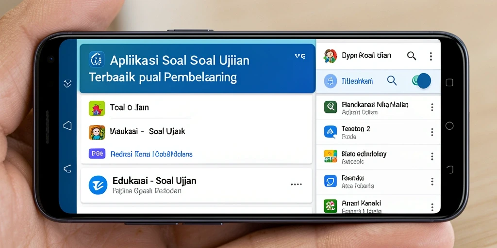 Antarmuka aplikasi D06 dengan tampilan soal ujian interaktif.