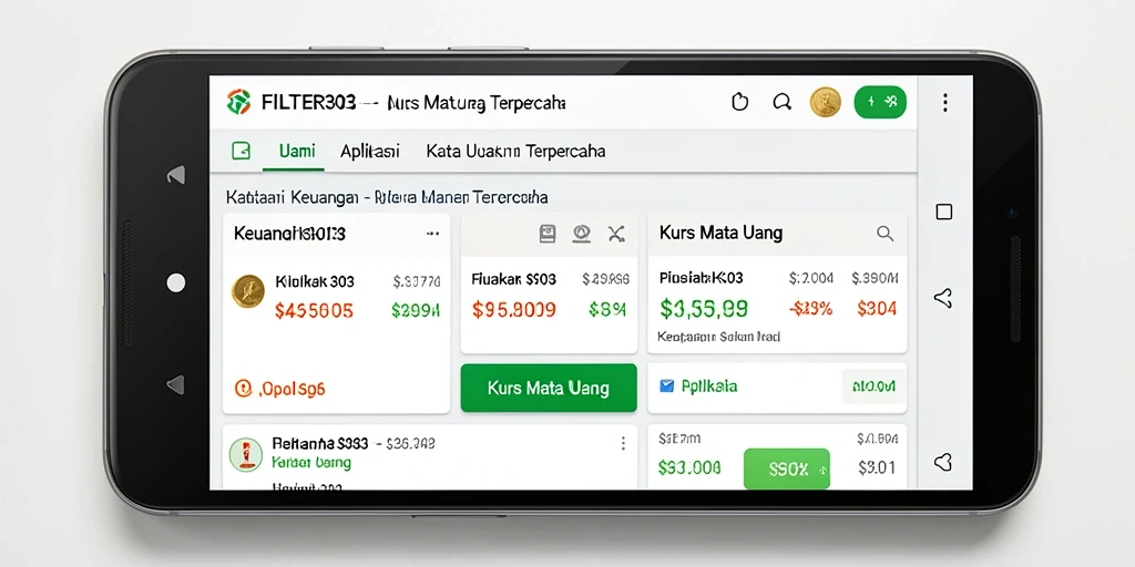 Screenshot aplikasi FILTER303 menunjukkan antarmuka sederhana dan informatif untuk kurs mata uang.