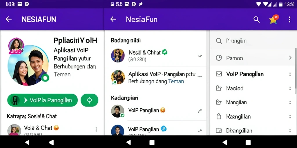 Tampilan aplikasi NESIAFUN dengan fitur VoIP Panggilan yang mudah digunakan.